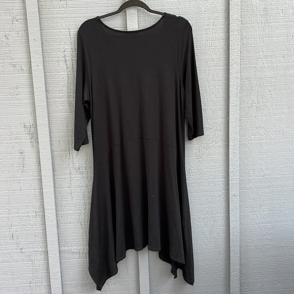 Eileen Fisher Asymmetrical Black Dress 3/4 Sleeve, Black, Large